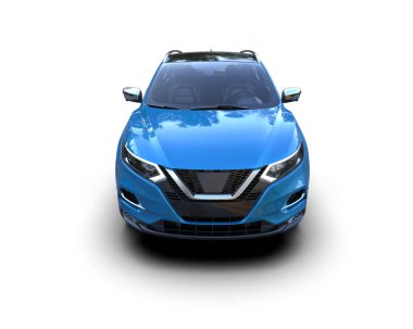 mavi modern araba beyaz arka planda izole edildi.