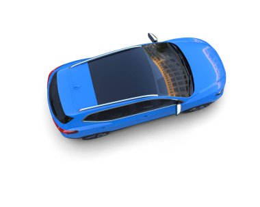 Beyaz zemin üzerinde kırmızı ışık bulunan 3D rendelenmiş mavi araba