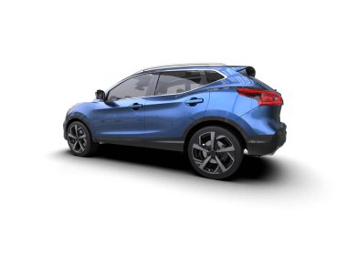 Mavi modern kompakt araba. 3d oluşturma