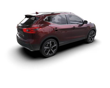 Beyaz stüdyo arka planında 3 boyutlu markasız SUV marka bir araba.