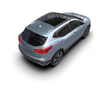 Modern şehir arabası beyaz arka planda 3 boyutlu görüntüleme - 3 boyutlu