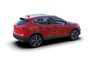 Kırmızı araba beyaz arka planda izole edilmiş. 3 Boyutlu Hazırlama.