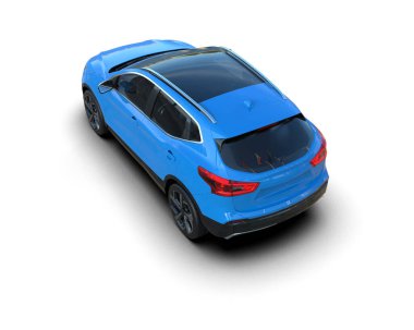 mavi araba beyaz arkaplanda izole edildi