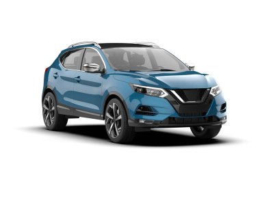 Modern araba beyaz bir arka planda izole edilmiş ve yanında bir gölge var. 3d oluşturma