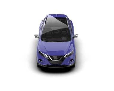 Mavi araba beyaz arka planda izole edildi. 3D görüntüleme.