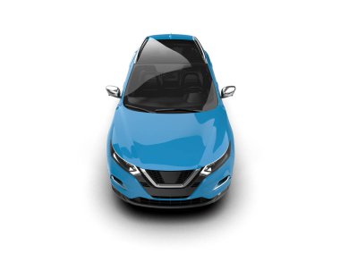 Açık mavi arka planda açık gölgesi olan modern mavi araba..