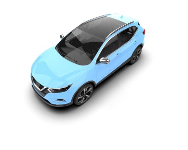 Mavi araba beyaz arka planda izole edildi - 3 boyutlu illüstrasyon