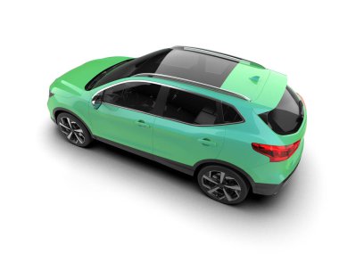 yeşil modern aile arabası - arka plan - beyaz arka planda izole