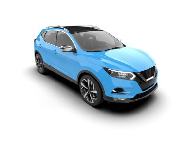 Mavi lüks modern SUV beyaz üzerine