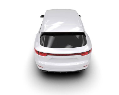 Beyaz arka planda izole edilmiş beyaz araba. 3d illüstrasyon