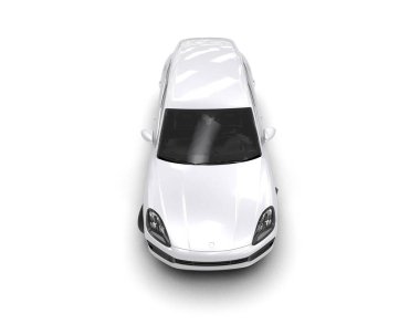 Beyaz stüdyo arka planında 3 boyutlu elektrikli araba.