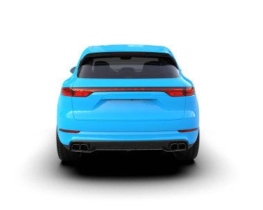 mavi modern araba beyaz zemin üzerinde izole edilmiş 3 boyutlu görüntüleme