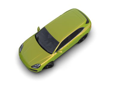 Yeşil, jenerik bir arabanın 3 boyutlu çizimi
