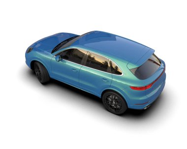 Mavi araba beyaz arka planda izole edilmiş. 3d illüstrasyon