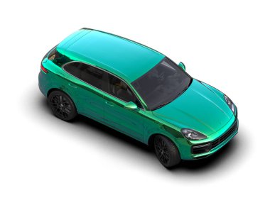 Arka planda modern yeşil araba var. 3d oluşturma