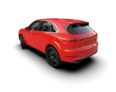 Beyaz arka planda kırmızı spor arabanın 3 boyutlu resmi