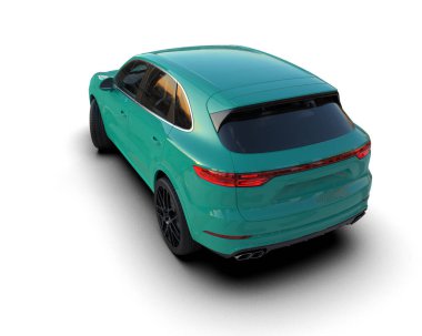 Beyaz arka planda izole edilmiş yeşil lüks spor araba. 3d oluşturma.