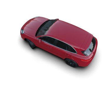 Beyaz arka planda kırmızı araba. en üstteki görünüm