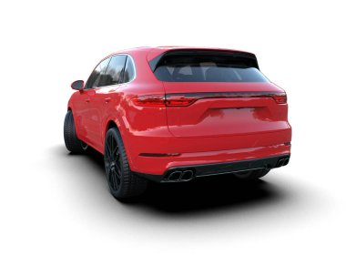 Kırmızı modern araba beyaz arka planda izole edilmiş. 3d illüstrasyon