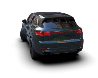 Koyu bir arka planda yepyeni bir arabanın üç boyutlu resmi.