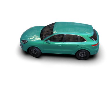 yeşil araba beyaz arkaplanda izole edildi.