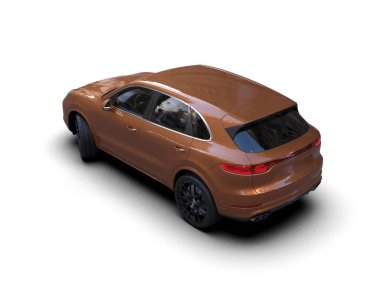 Beyaz arka planda markalı bir arabanın 3 boyutlu resmi