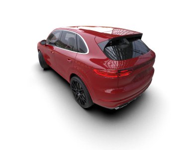 Siyah modern arabanın üç boyutlu resmi - beyaz arka planda izole edilmiş