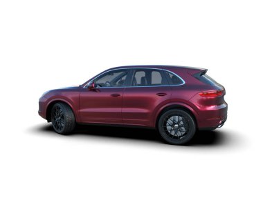 Kırmızı SUV arabası beyaz arka planda izole edilmiş. 3 Boyutlu Hazırlama