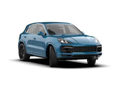 Mavi modern araba. 3d oluşturma.