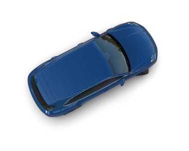 mavi araba beyaz arkaplanda izole edildi. 3 boyutlu görüntüleme