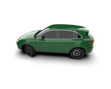 Beyaz arka planda izole edilmiş yeşil spor araba. 3D görüntüleme - ön görünüm