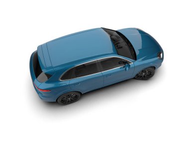 Beyaz arka planda mavi elektrikli araba. 3d oluşturma