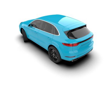 mavi modern araba beyaz arka planda izole edildi