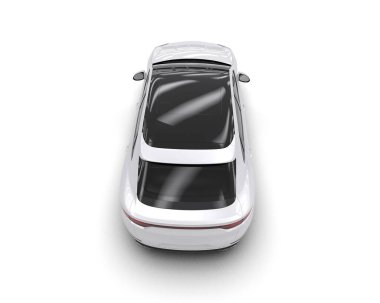 Beyaz arka planda beyaz, jenerik bir arabanın 3 boyutlu canlandırması