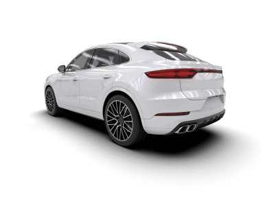 Beyaz arka planı olan modern bir araba. 3d oluşturma