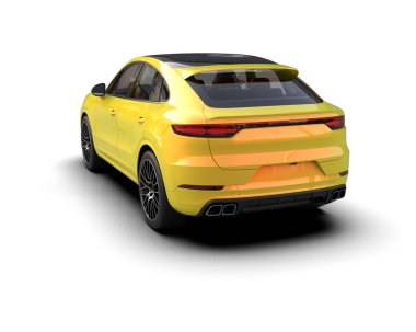 modern sarı araba beyaz zemin üzerinde izole edilmiş 3 boyutlu resimleme