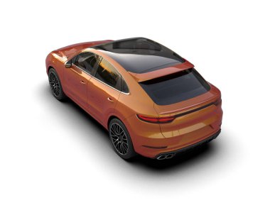 Beyaz arka planda bir araba. 3D görüntüleme - illüstrasyon