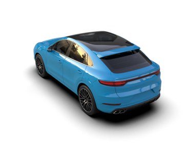 Beyaz arka planda izole edilmiş mavi lüks araba.