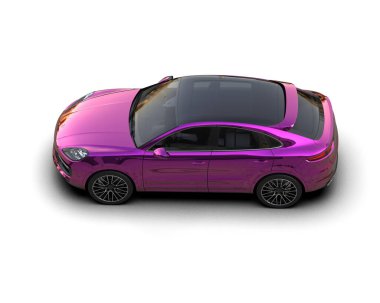 Siyah yüzeyi olan mor bir araba. 3d oluşturma