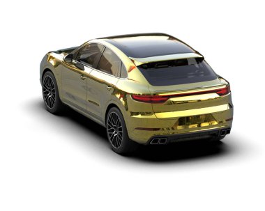 Beyaz arka planda modern bir araba. Duvarında gölgesi olan araba. 3 Boyutlu Hazırlama