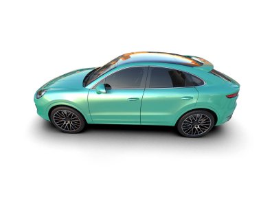 Beyaz arka planda yeşil araba. 3d illüstrasyon.