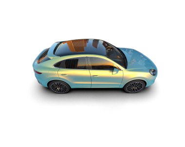 Modern elektrikli araba beyaz arka planda izole edilmiş. 3 Boyutlu Hazırlama