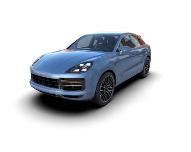 Beyaz zemin üzerinde izole edilmiş 3 boyutlu elektrikli bir araba..