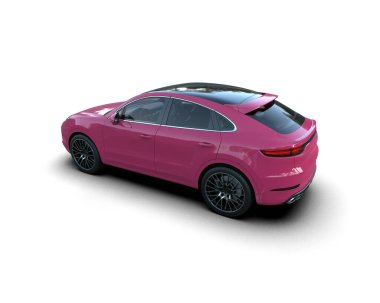 Pembe araba beyaz arka planda izole edildi. 3 boyutlu görüntüleme -