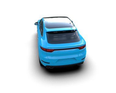 Mavi arka planda bir araba. 3d oluşturma