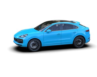 Mavi araba beyaz arka planda izole edilmiş..