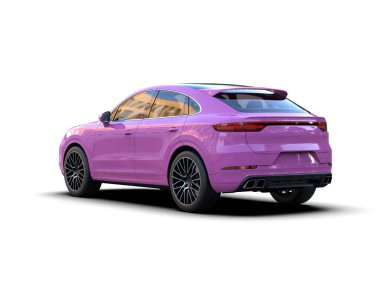 Beyaz arka planda modern pembe bir araba. 3d oluşturma