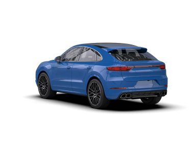 Modern araba arka planda izole edilmiş. 3d oluşturma - mavi rengin ön görünümü