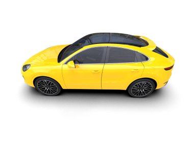 Siyah sedanlı sarı spor araba beyaz arka planda izole edilmiş. 3d oluşturma