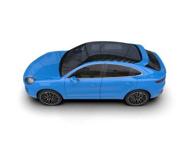modern lüks mavi sedan araba - üst görünüm